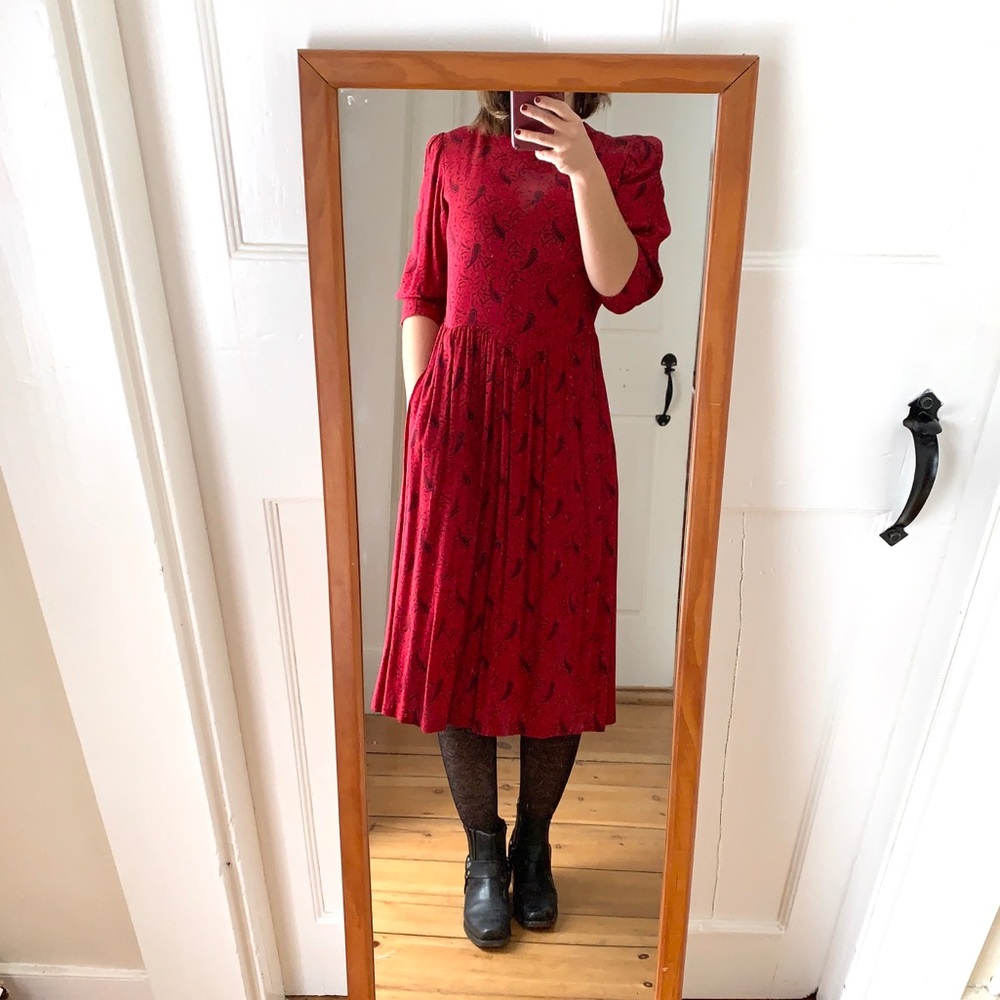 Vintage red paisley dress by Karin Stevens